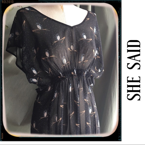 🦉 SHE SAID ✨🦉 Sheer Owl Print Long Blouse - Picture 2 of 7